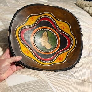 Hand-Painted African Decorative Bowl with Vibrant Tribal Design NWOT